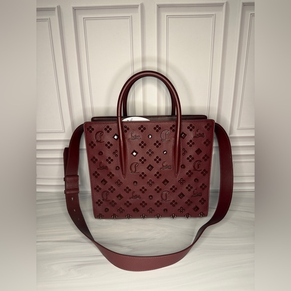 Christian Louboutin Calfskin Spikes Loubinthesky Medium Paloma Tote | Merlot - Picture 4 of 16